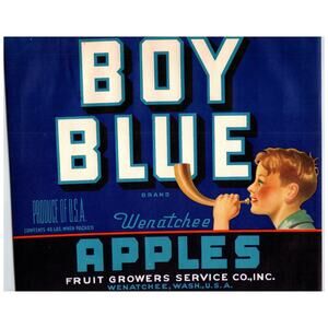 Boy Blue Crate Label Apples Wenatchee WA Vintage Fruit Ephemera
